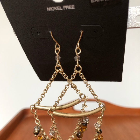 NWT Target Boho Gold Mocha Bead Dangle Earrings - Picture 5 of 5